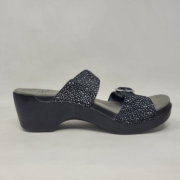 Dansko Sandals EU38 US7.5 Black Shagreen Sophie Leather Slides Heeled Slip On - Picture 11 of 11